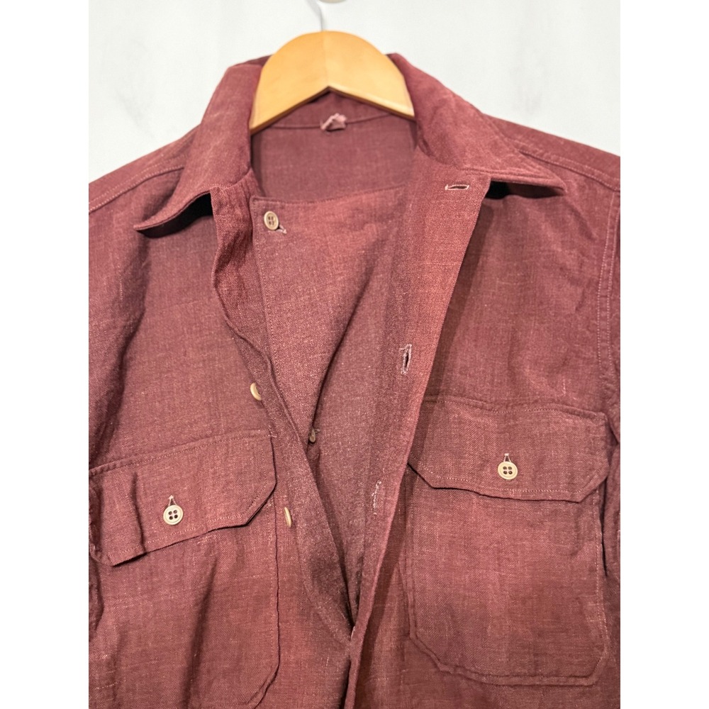 Vintage M1937 Wool Dyed Gas Flap Military Field Shirt Burgundy WWII Large
